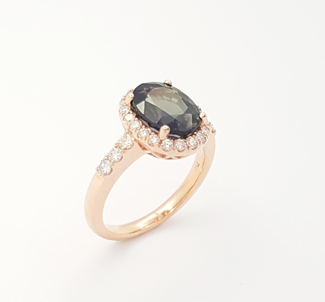 GIA Certified Unheated Brown-Purple Sapphire, Brown Diamond Ring in 18K Rose For Sale 2