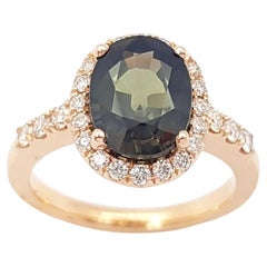 GIA Certified Unheated Brown-Purple Sapphire, Brown Diamond Ring in 18K Rose