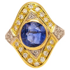 Bague en or 18 carats certifiée GIA avec saphir de Birmanie non chauffé et diamant