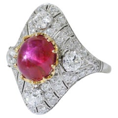 GIA Certified Unheated Burma Star Ruby Antique Engagement Ring