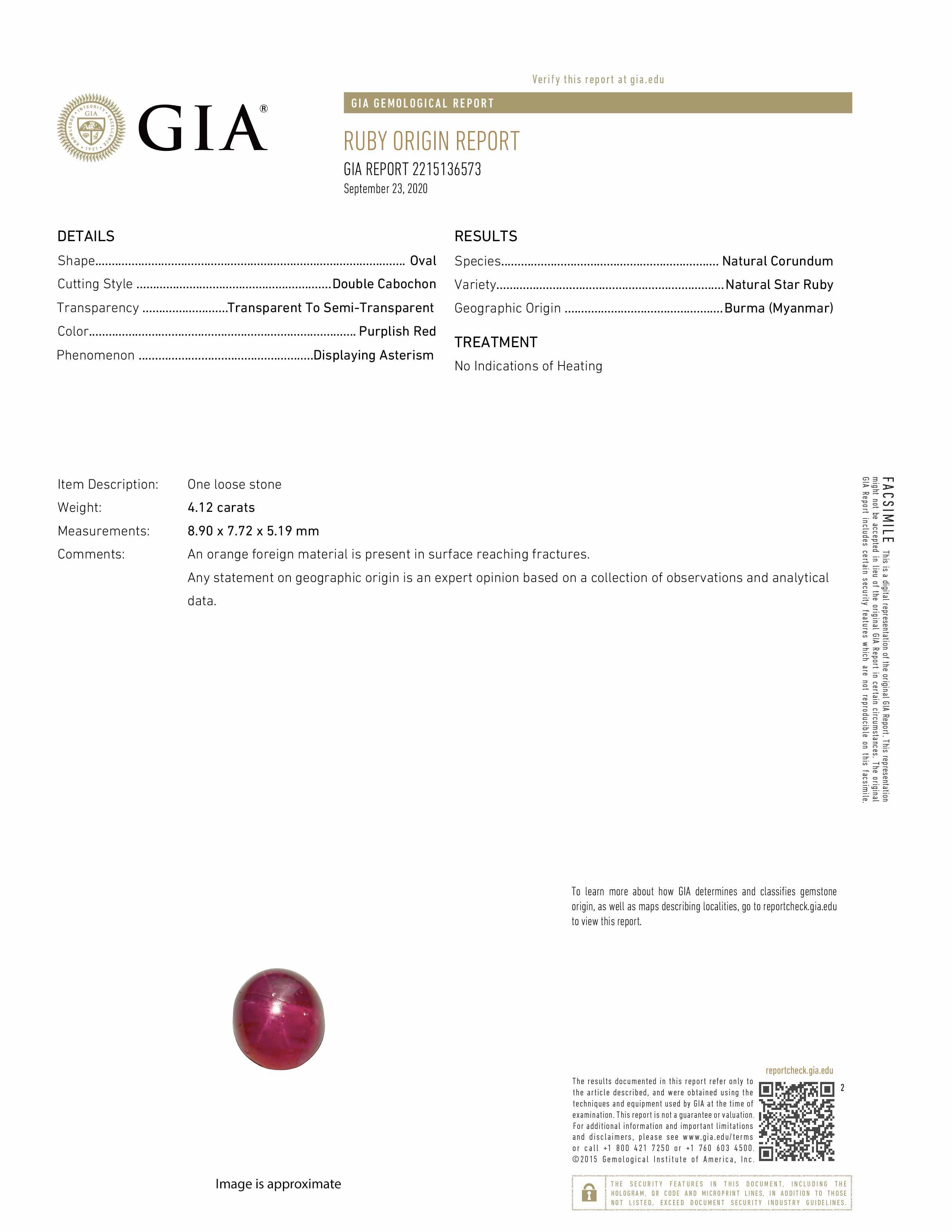 En vente :  Bague de fiançailles en rubis étoilé de Birmanie certifié par le GIA 6