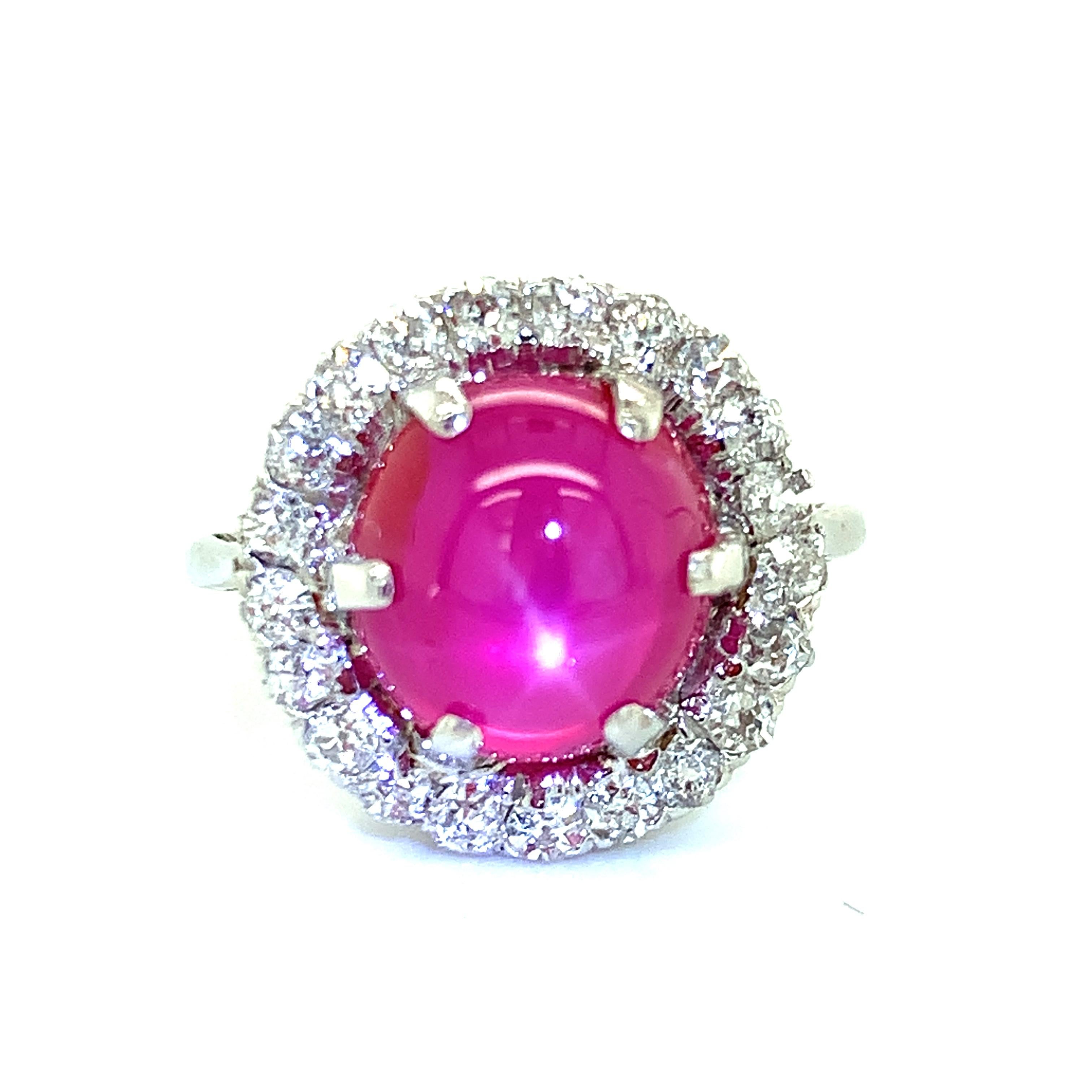 Artisan GIA Certified Unheated Burmese Star Ruby and Diamond Platinum Ring, 5.28 Carats For Sale