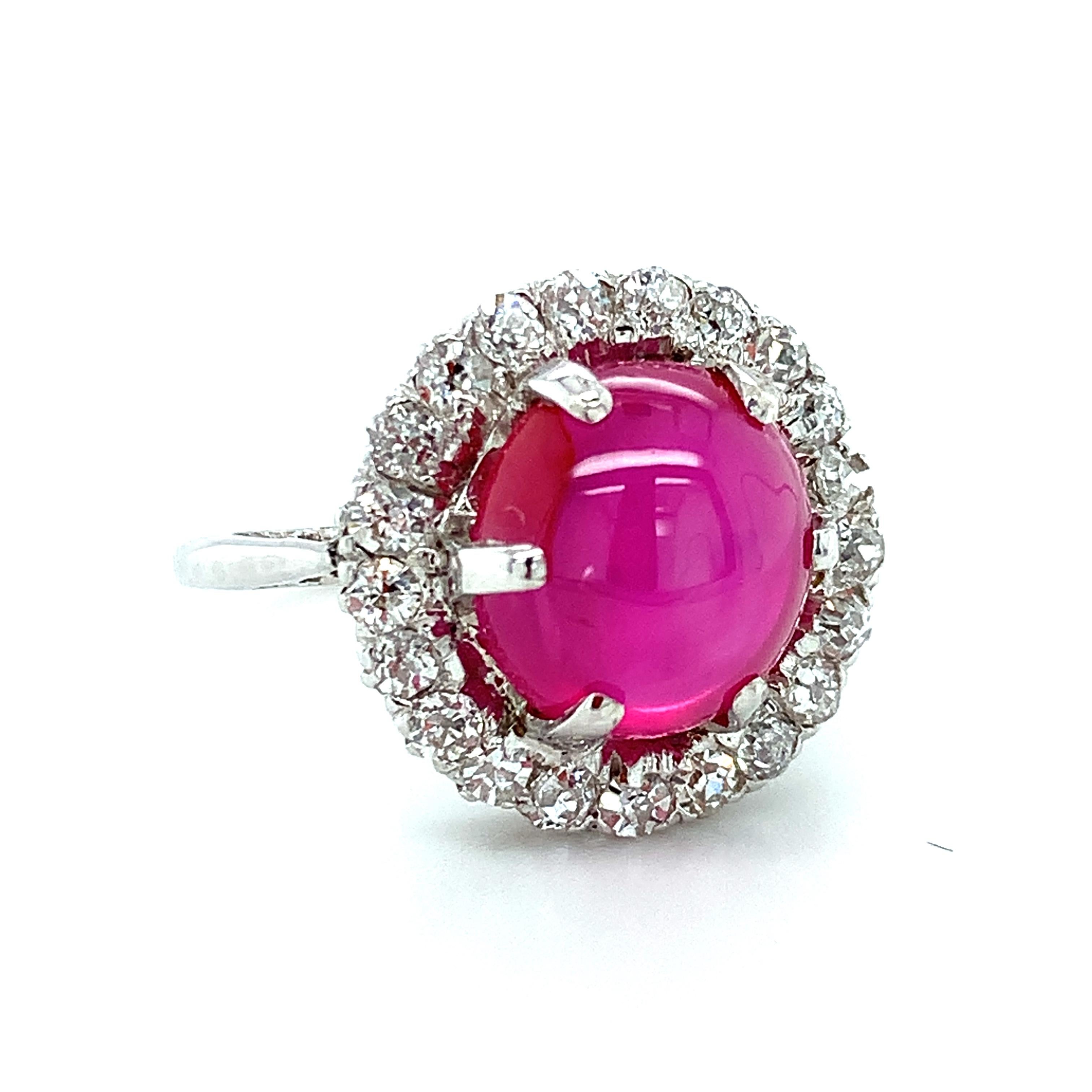 Cabochon GIA Certified Unheated Burmese Star Ruby and Diamond Platinum Ring, 5.28 Carats For Sale