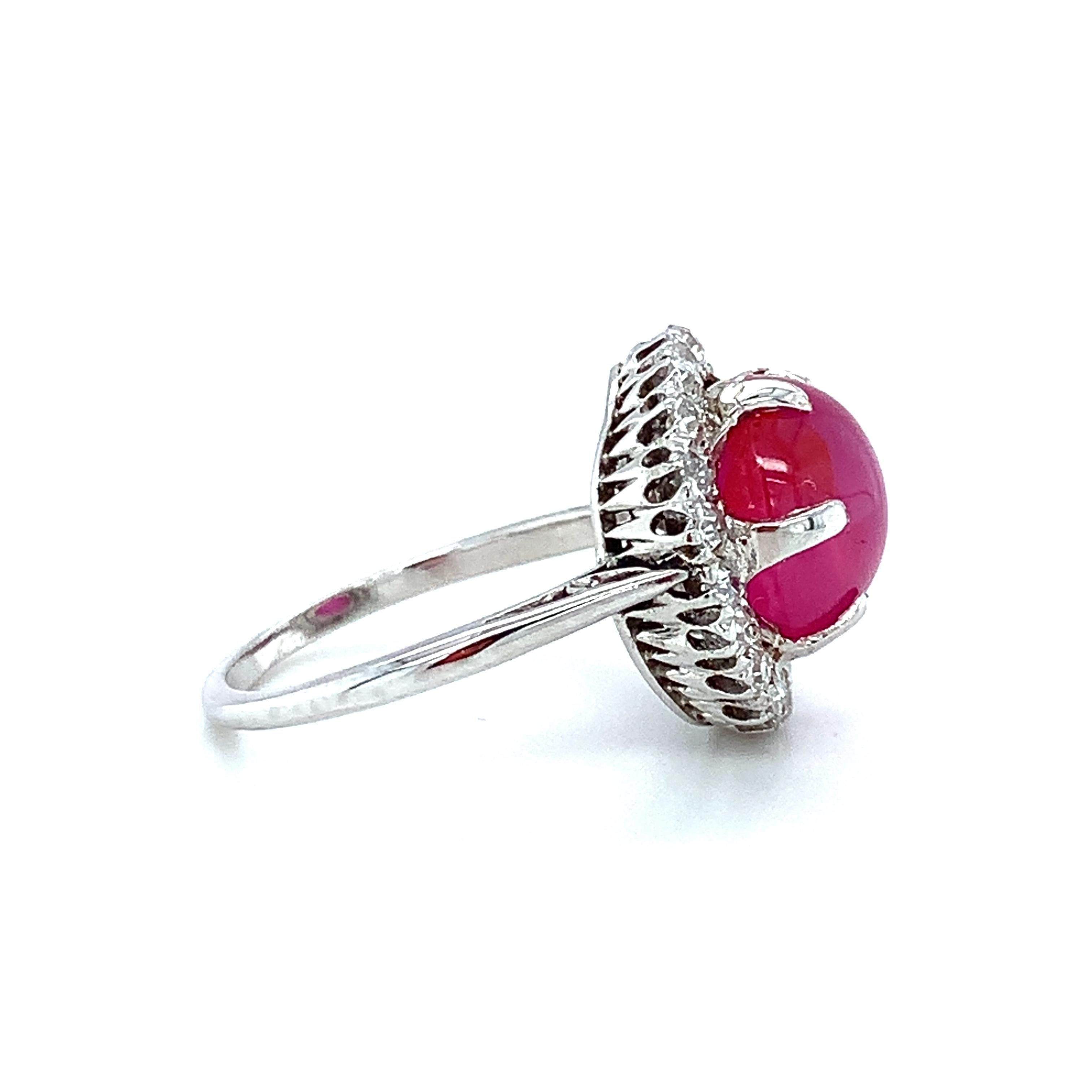 Cabochon GIA Certified Unheated Burmese Star Ruby and Diamond Platinum Ring, 5.28 Carats For Sale