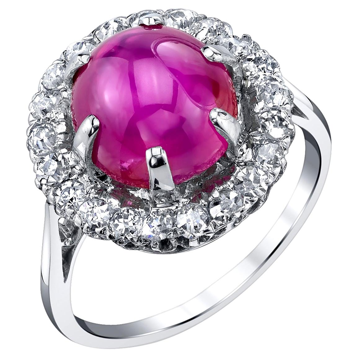 GIA Certified Unheated Burmese Star Ruby and Diamond Platinum Ring, 5.28 Carats For Sale