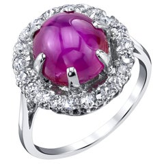 GIA Certified Unheated Burmese Star Ruby and Diamond Platinum Ring, 5.28 Carats