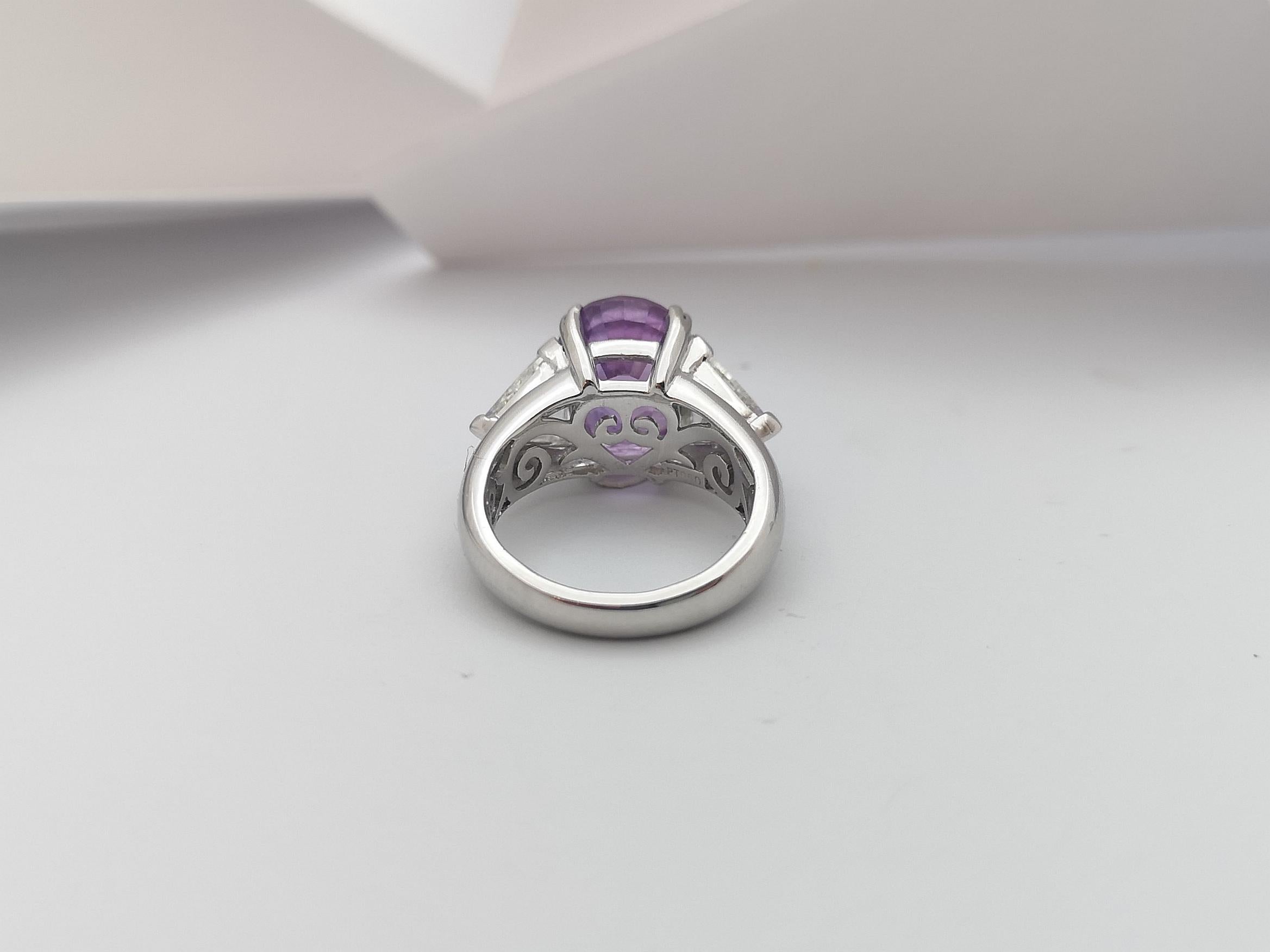 GIA Certified Unheated Ceylon 8cts Purple Sapphire with Diamond Ring in Platinum For Sale 3