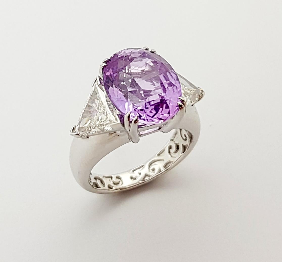 GIA Certified Unheated Ceylon 8cts Purple Sapphire with Diamond Ring in Platinum For Sale 1