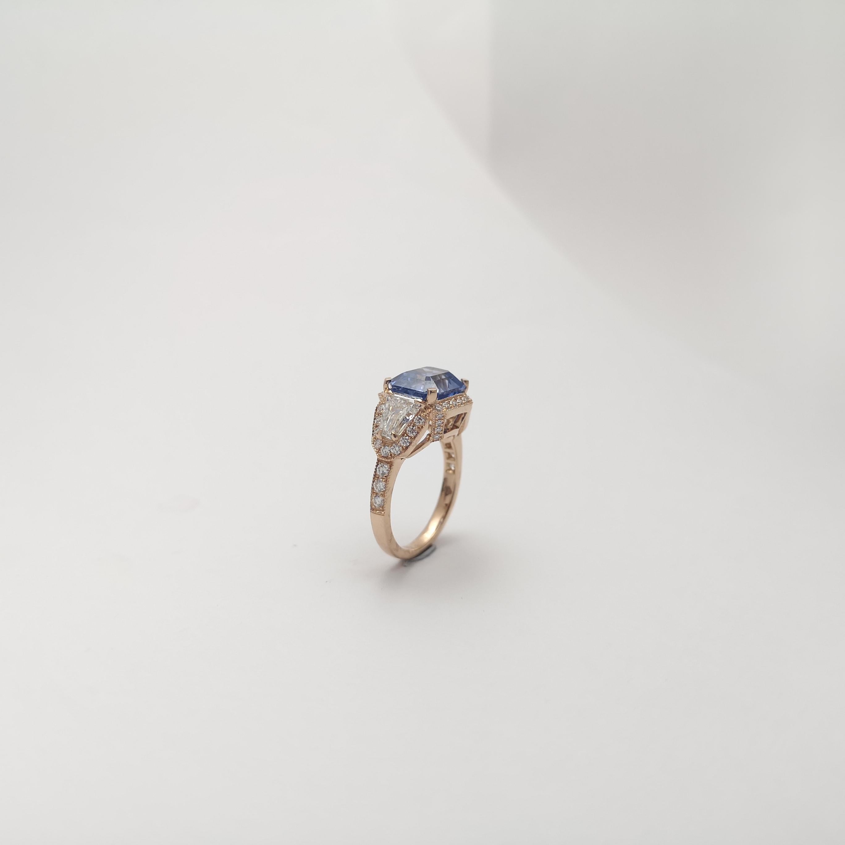 Anello con zaffiro blu di Ceylon non riscaldato e diamanti in oro rosa 18 carati certificato GIA in vendita 4