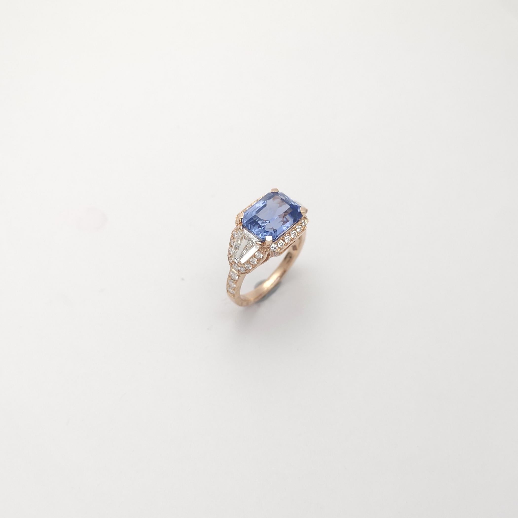 Anello con zaffiro blu di Ceylon non riscaldato e diamanti in oro rosa 18 carati certificato GIA in vendita 5