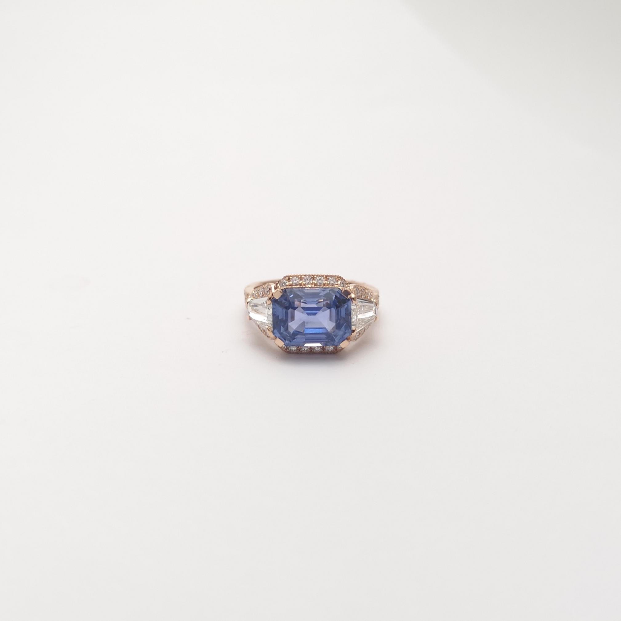 Anello con zaffiro blu di Ceylon non riscaldato e diamanti in oro rosa 18 carati certificato GIA in vendita 6