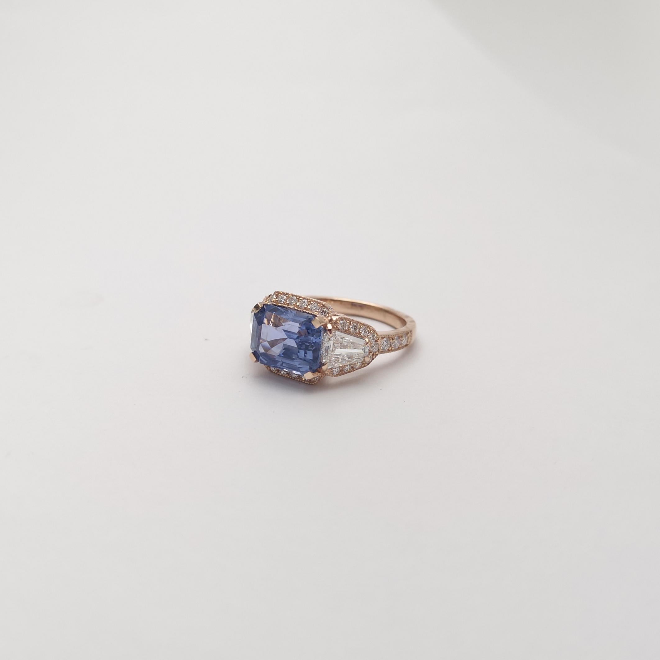 Anello con zaffiro blu di Ceylon non riscaldato e diamanti in oro rosa 18 carati certificato GIA in vendita 7