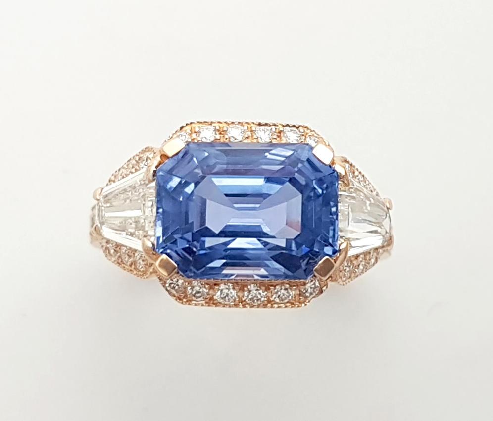 Anello con zaffiro blu di Ceylon non riscaldato e diamanti in oro rosa 18 carati certificato GIA in vendita 1