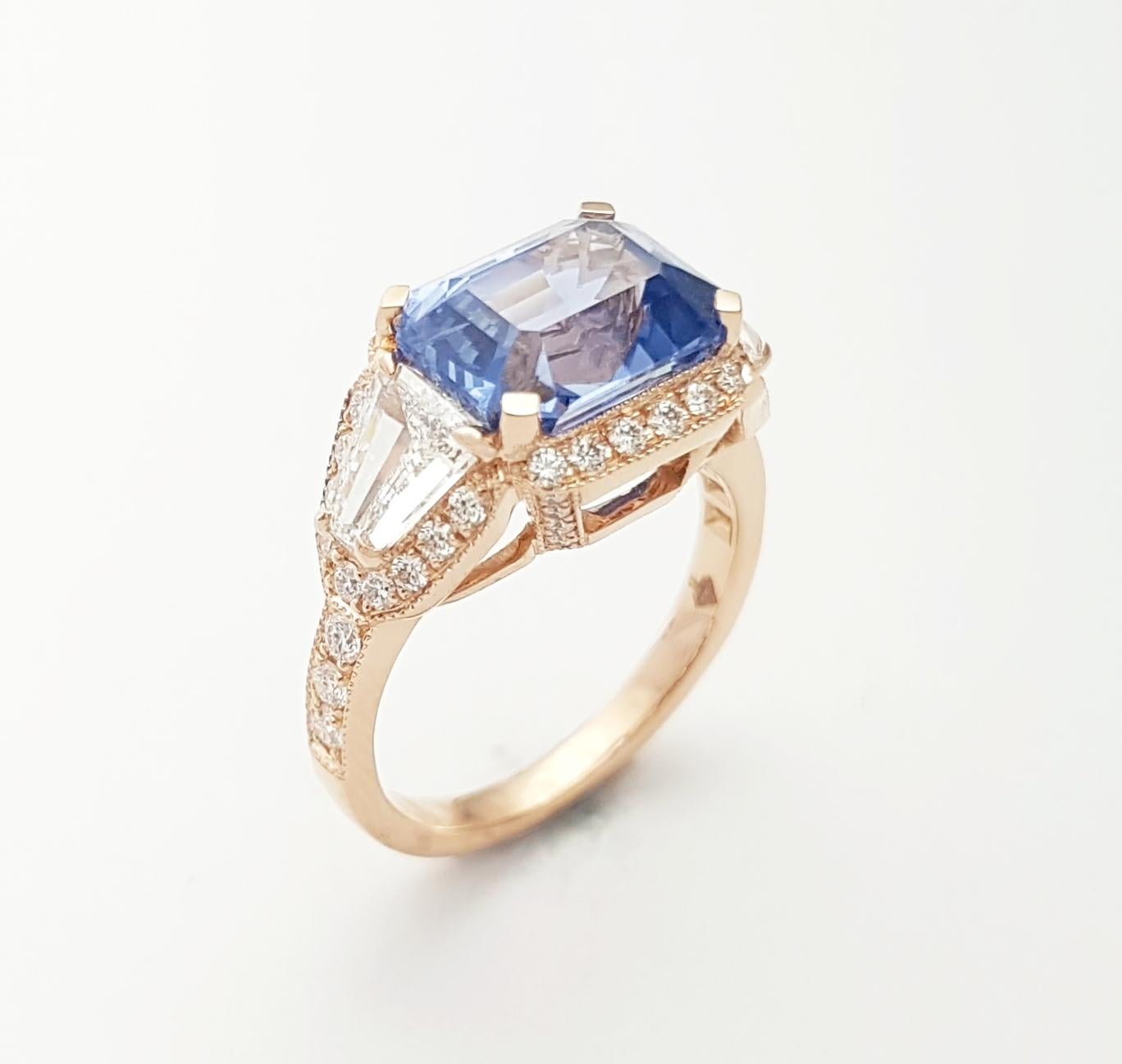 Anello con zaffiro blu di Ceylon non riscaldato e diamanti in oro rosa 18 carati certificato GIA in vendita 2