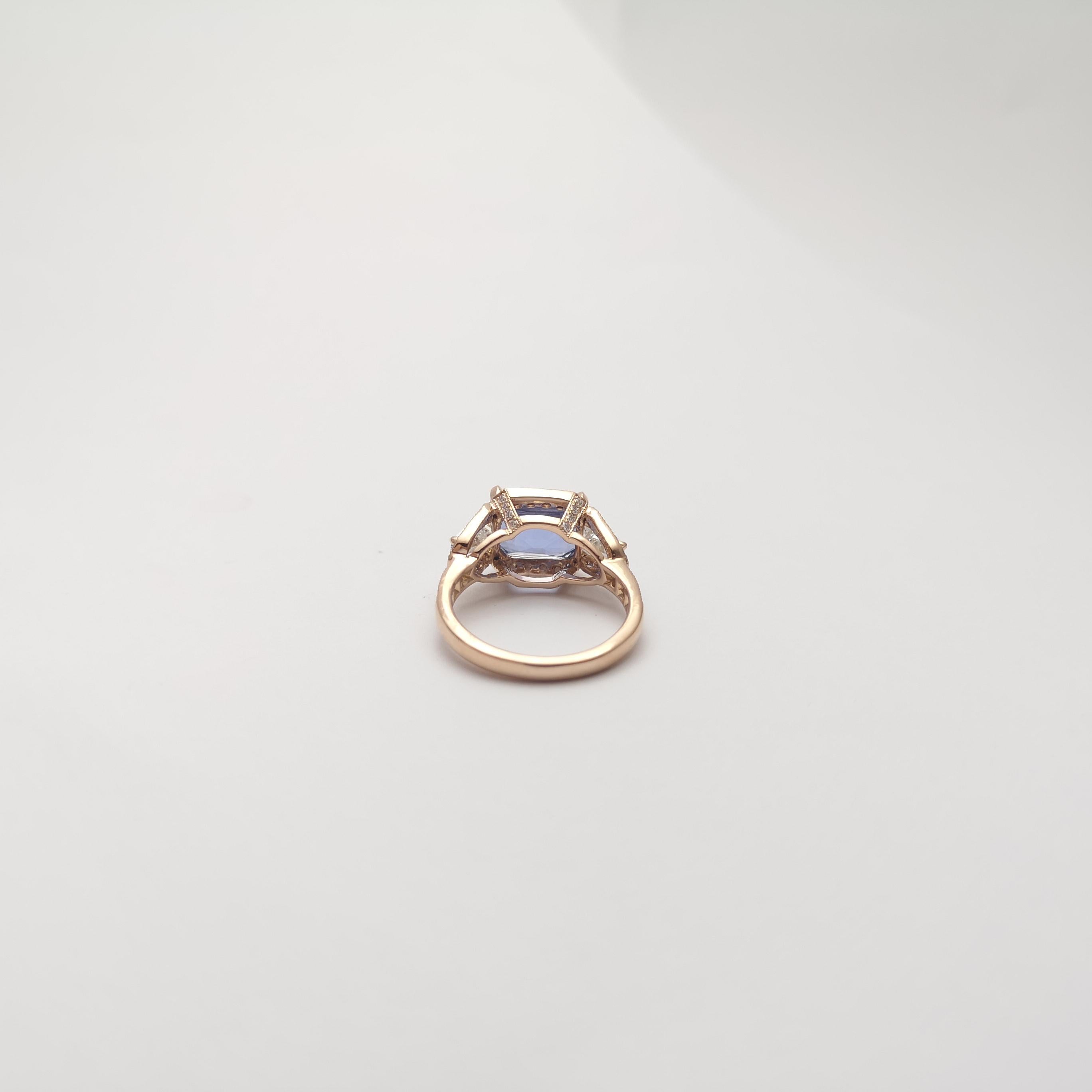 Anello con zaffiro blu di Ceylon non riscaldato e diamanti in oro rosa 18 carati certificato GIA in vendita 3