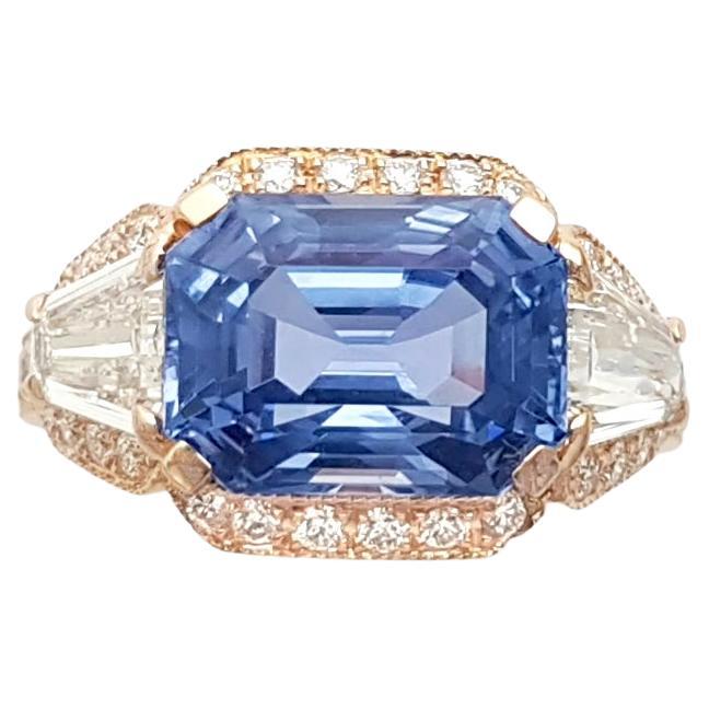 Bague en or rose 18 carats, saphir bleu de Ceylan non chauffé et diamant certifié GIA