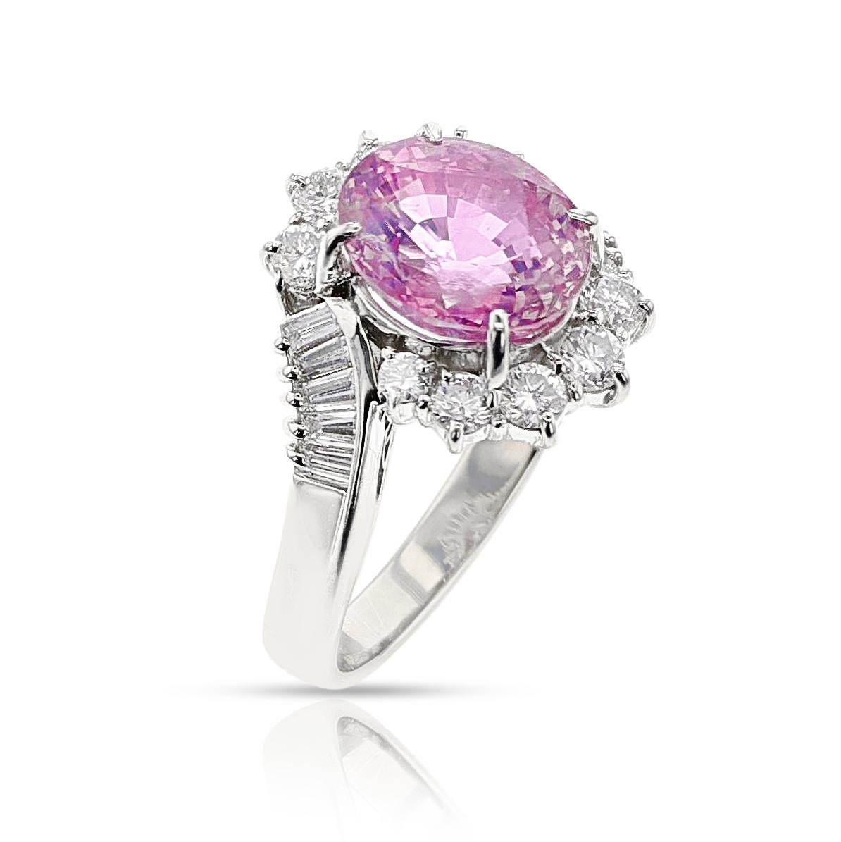 GIA-zertifizierter Ring mit unerhitztem Ceylon-Rosa-Saphir und Diamant, Platin im Zustand „Hervorragend“ im Angebot in New York, NY