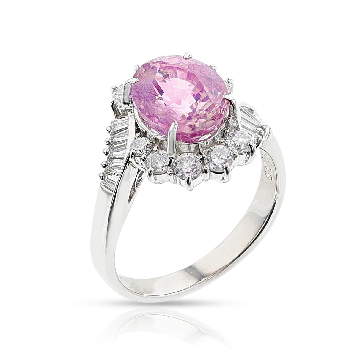 GIA-zertifizierter Ring mit unerhitztem Ceylon-Rosa-Saphir und Diamant, Platin für Damen oder Herren im Angebot