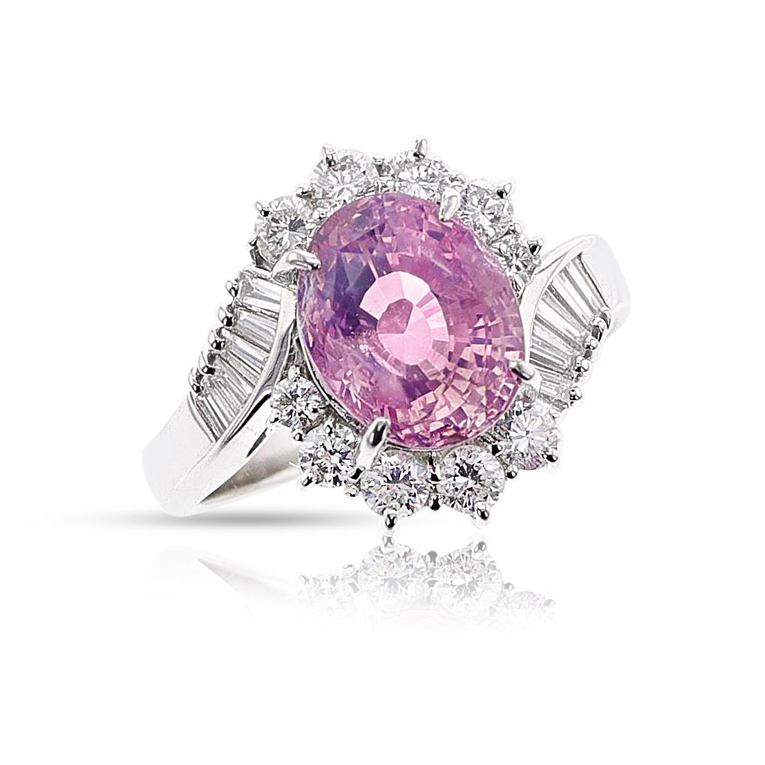 GIA-zertifizierter Ring mit unerhitztem Ceylon-Rosa-Saphir und Diamant, Platin im Angebot 1