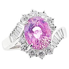 Vintage GIA Certified Unheated Ceylon Pink Sapphire and Diamond Ring, Platinum