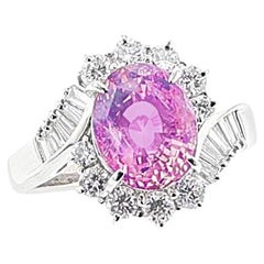 Vintage GIA Certified Unheated Ceylon Pink Sapphire and Diamond Ring, Platinum