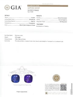 Bague en platine 950 avec saphir non chauffé et certifié GIA, de couleur changeante de 3,57 carats