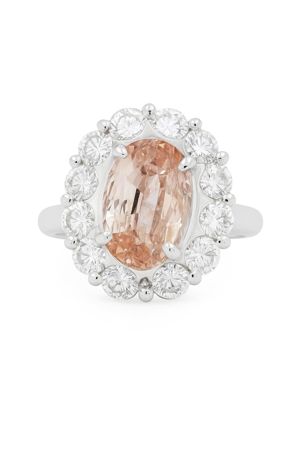 Anello con zaffiro e diamante Padparadscha non riscaldato certificato GIA In condizioni Nuovo in vendita a Chicago, IL