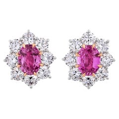 GIA Certified Unheated Pink Sapphire (4.24cts) and Diamond (4.27cts) Earrings