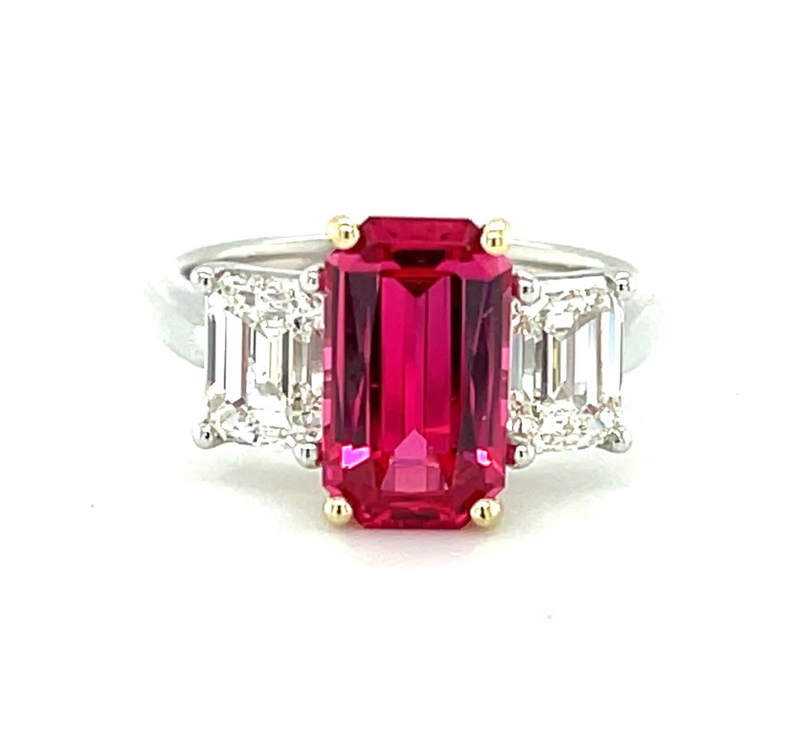 Contemporary GIA Certified Unheated Pink Spinel and Diamond Engagement Ring, 3.04 Carats For Sale