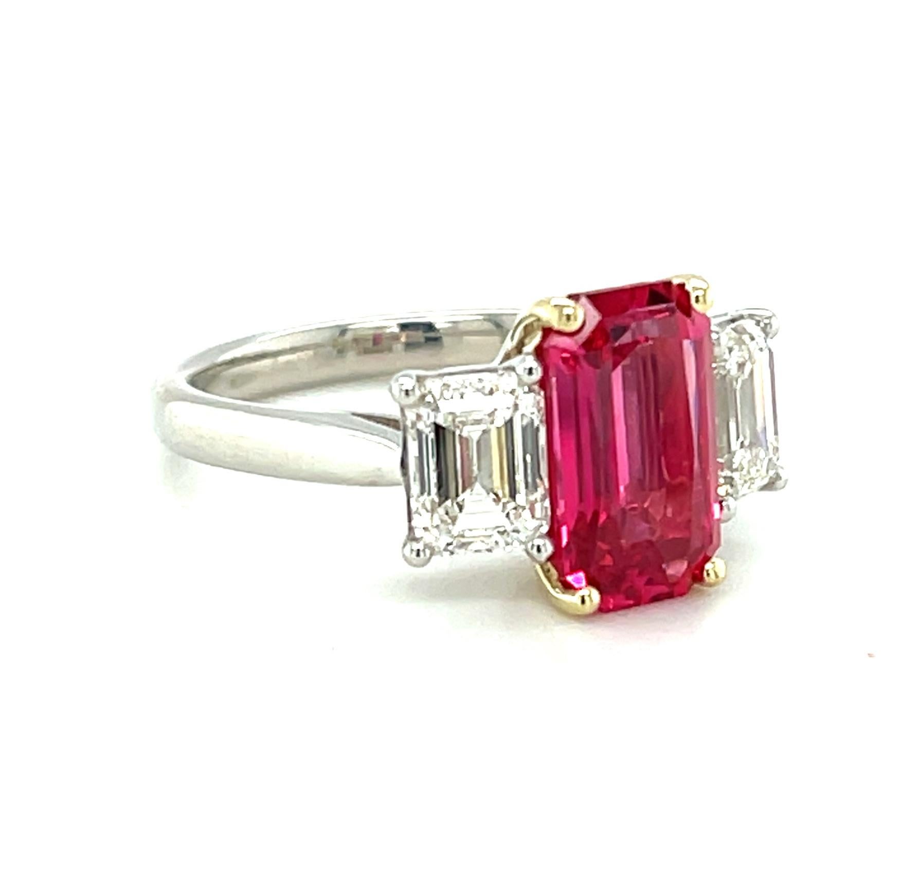 GIA Certified Unheated Pink Spinel and Diamond Engagement Ring, 3.04 Carats In New Condition For Sale In Los Angeles, CA
