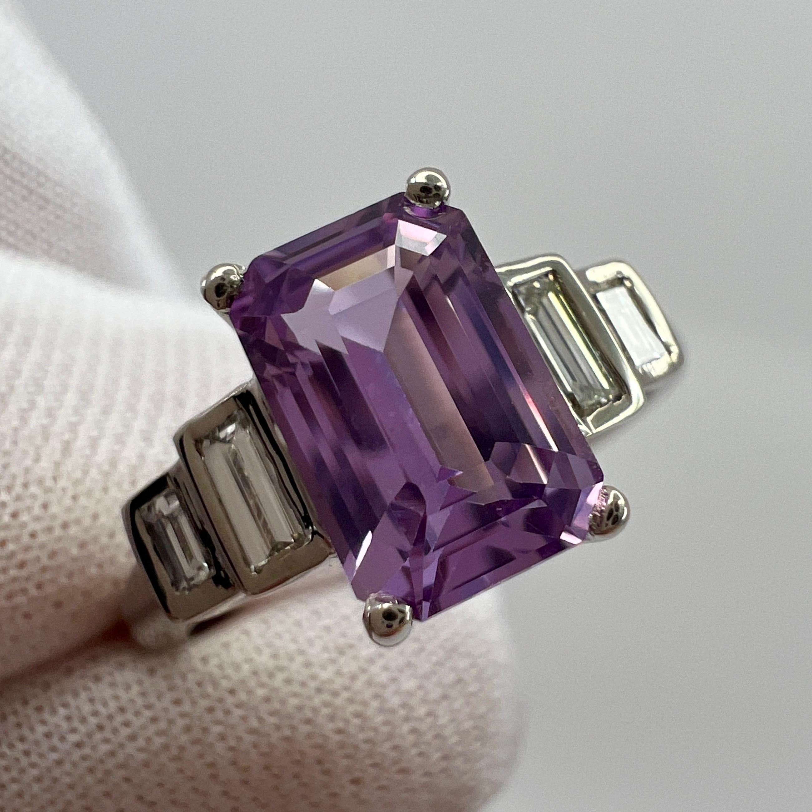 GIA Certified Unheated Purple Pink Emerald Cut Sapphire Diamond Five Stone Ring 5
