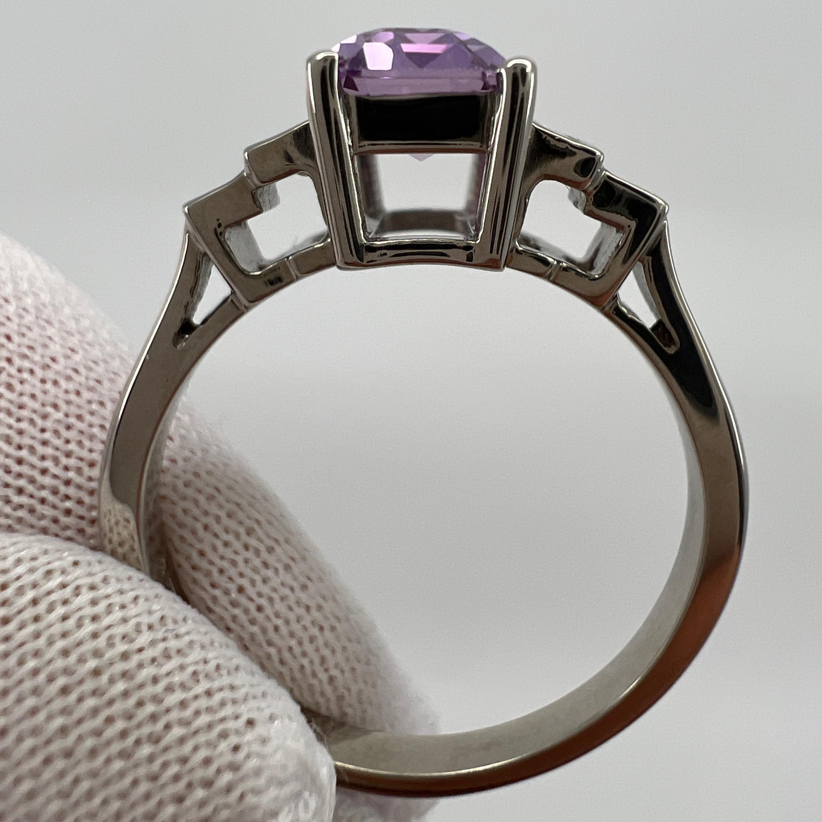 GIA Certified Unheated Purple Pink Emerald Cut Sapphire Diamond Five Stone Ring 1