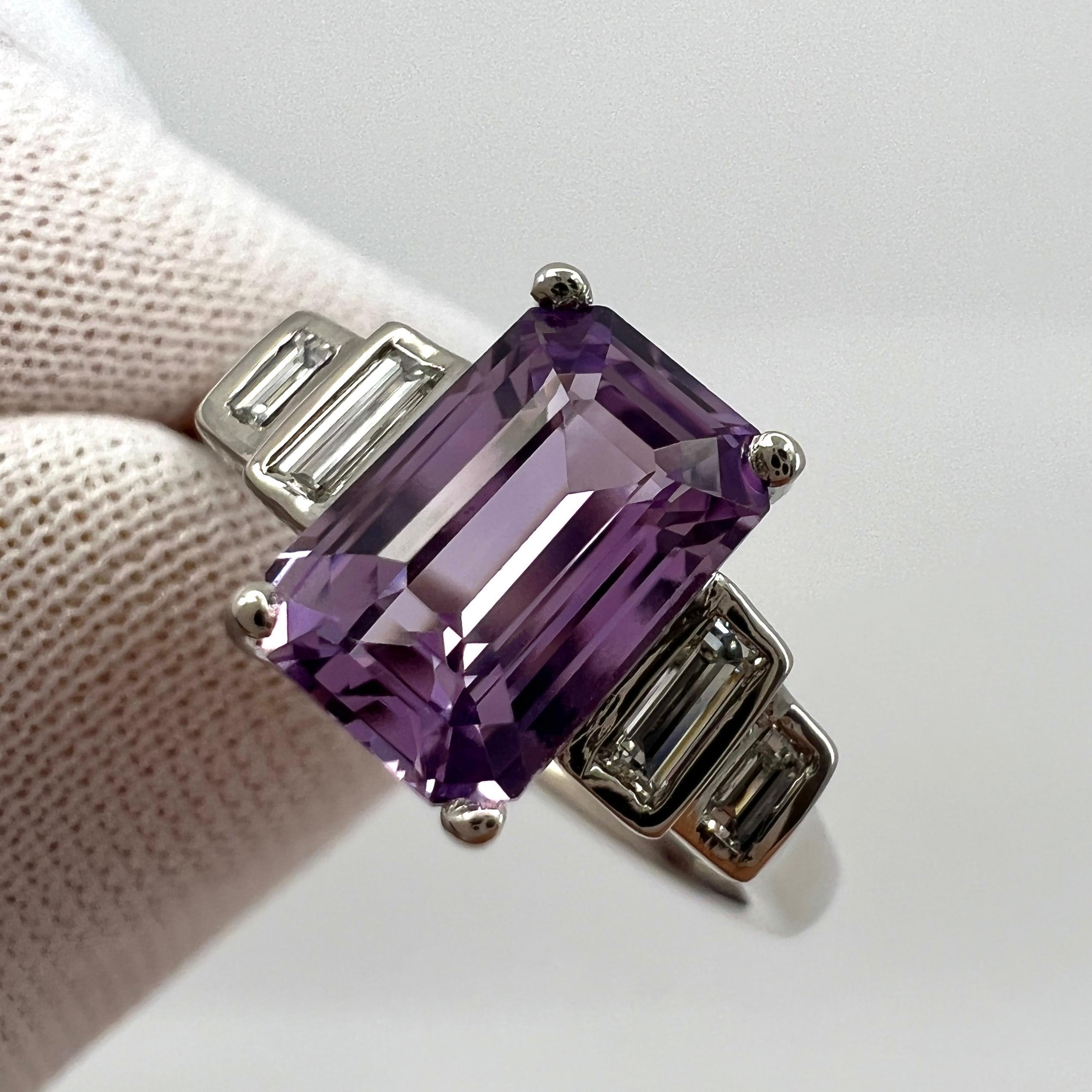 GIA Certified Unheated Purple Pink Emerald Cut Sapphire Diamond Five Stone Ring 3