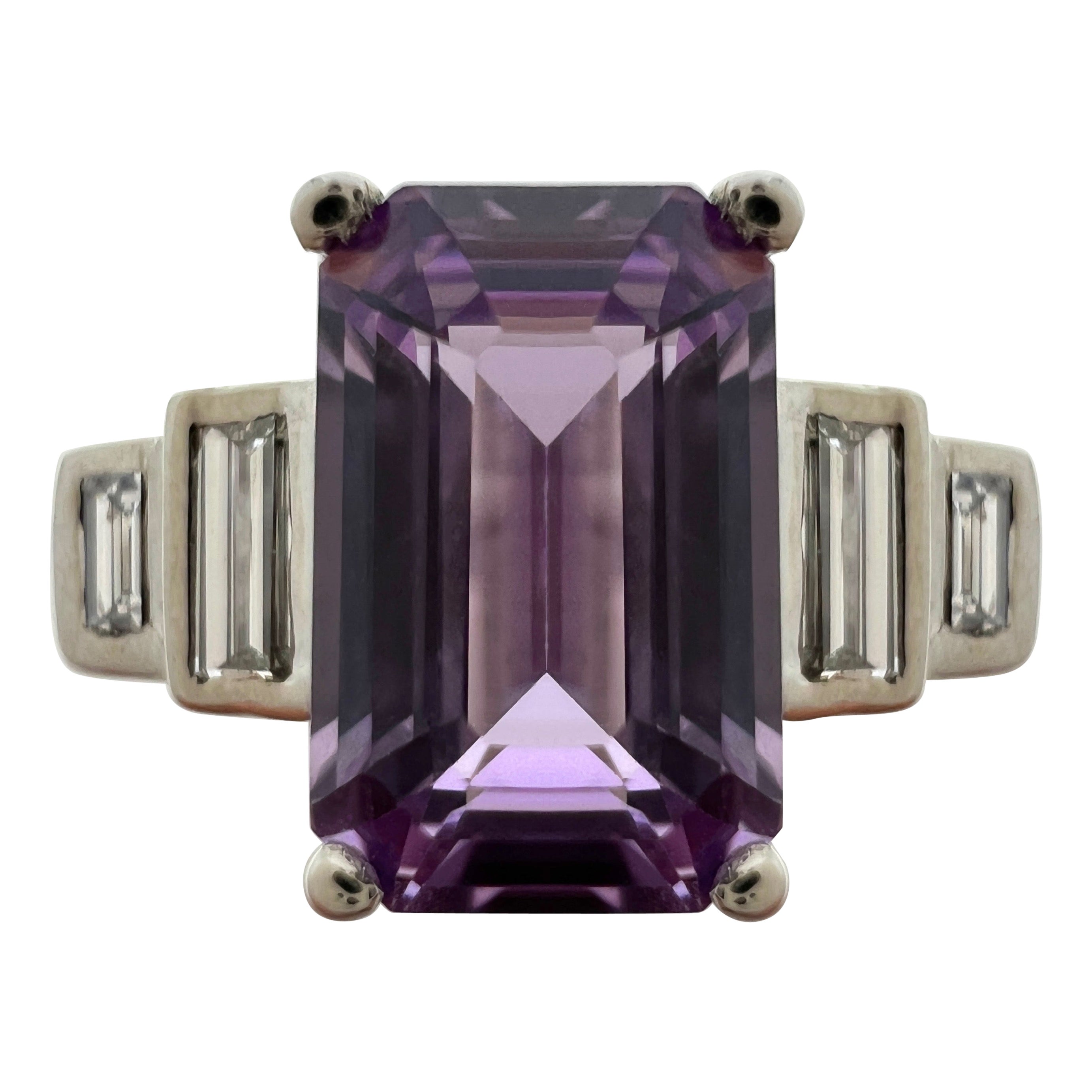 GIA zertifizierter unerhitzter lila rosa Smaragdschliff Saphir Diamant Fünf Stein Ring