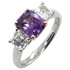 GIA Certified Unheated Purple Sapphire and Diamond Engagement Ring, 2.14 Carats