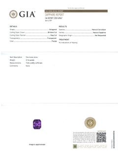 GIA Certified Unheated Purple Sapphire and Diamond Engagement Ring, 2.14 Carats