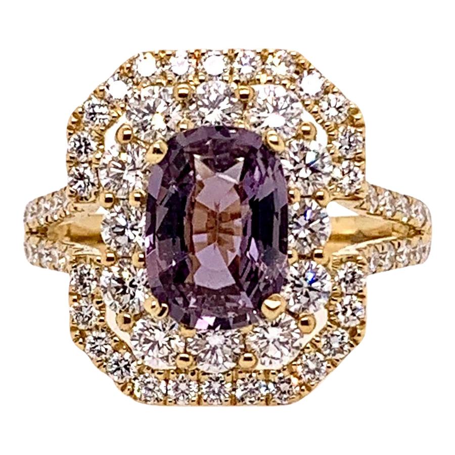 GIA Certified Unheated Purple Sapphire Ring with Diamonds in 18 Karat Gold For Sale