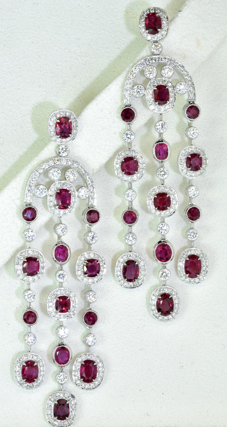 Brilliant Cut GIA Certified Unheated Ruby and Diamond Chandelier Earrings, Pierre/Famille For Sale