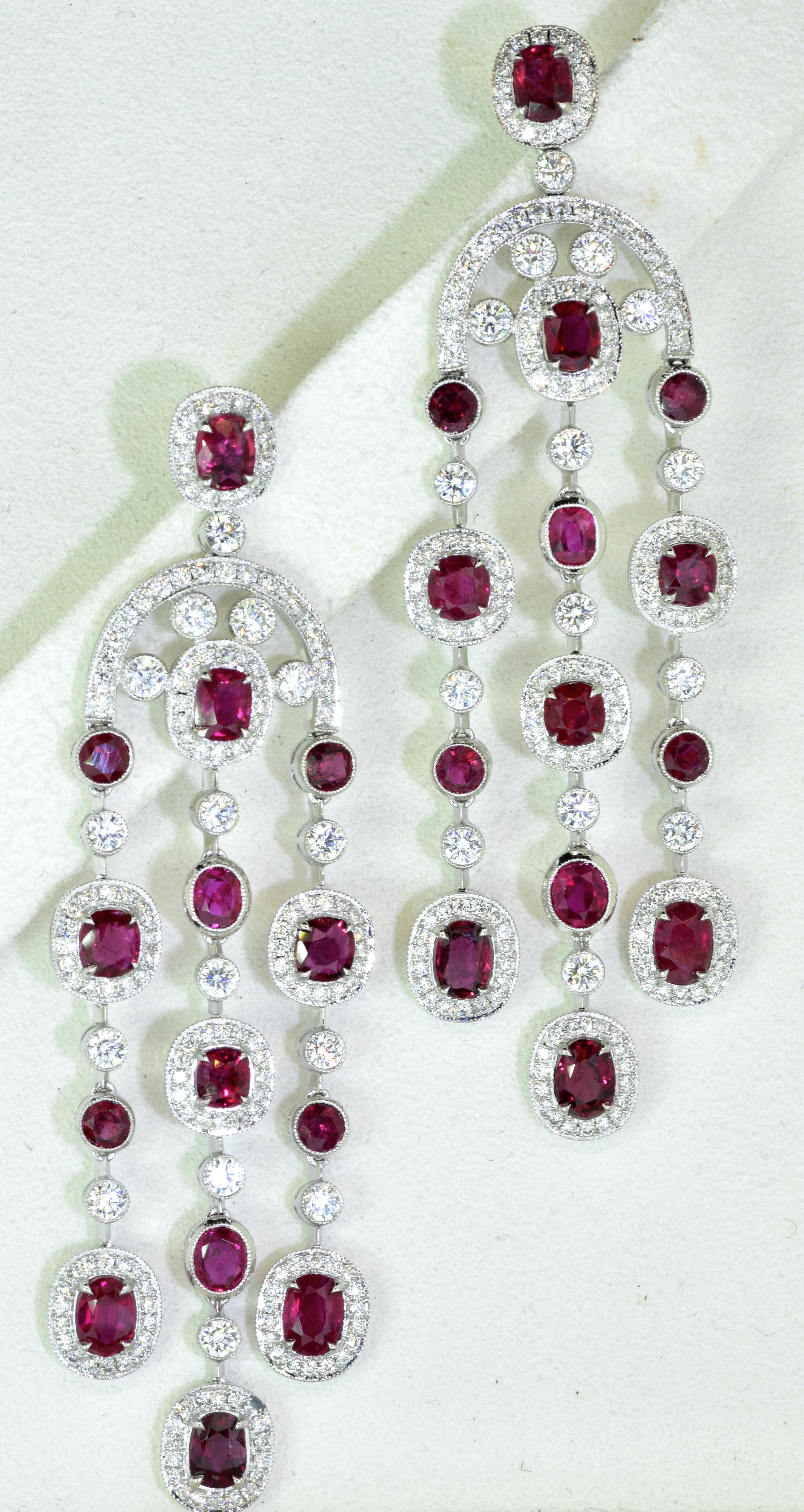 Brilliant Cut GIA Certified Unheated Ruby and Diamond Chandelier Earrings For Sale