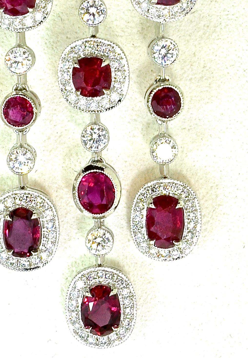 Women's or Men's GIA Certified Unheated Ruby and Diamond Chandelier Earrings For Sale