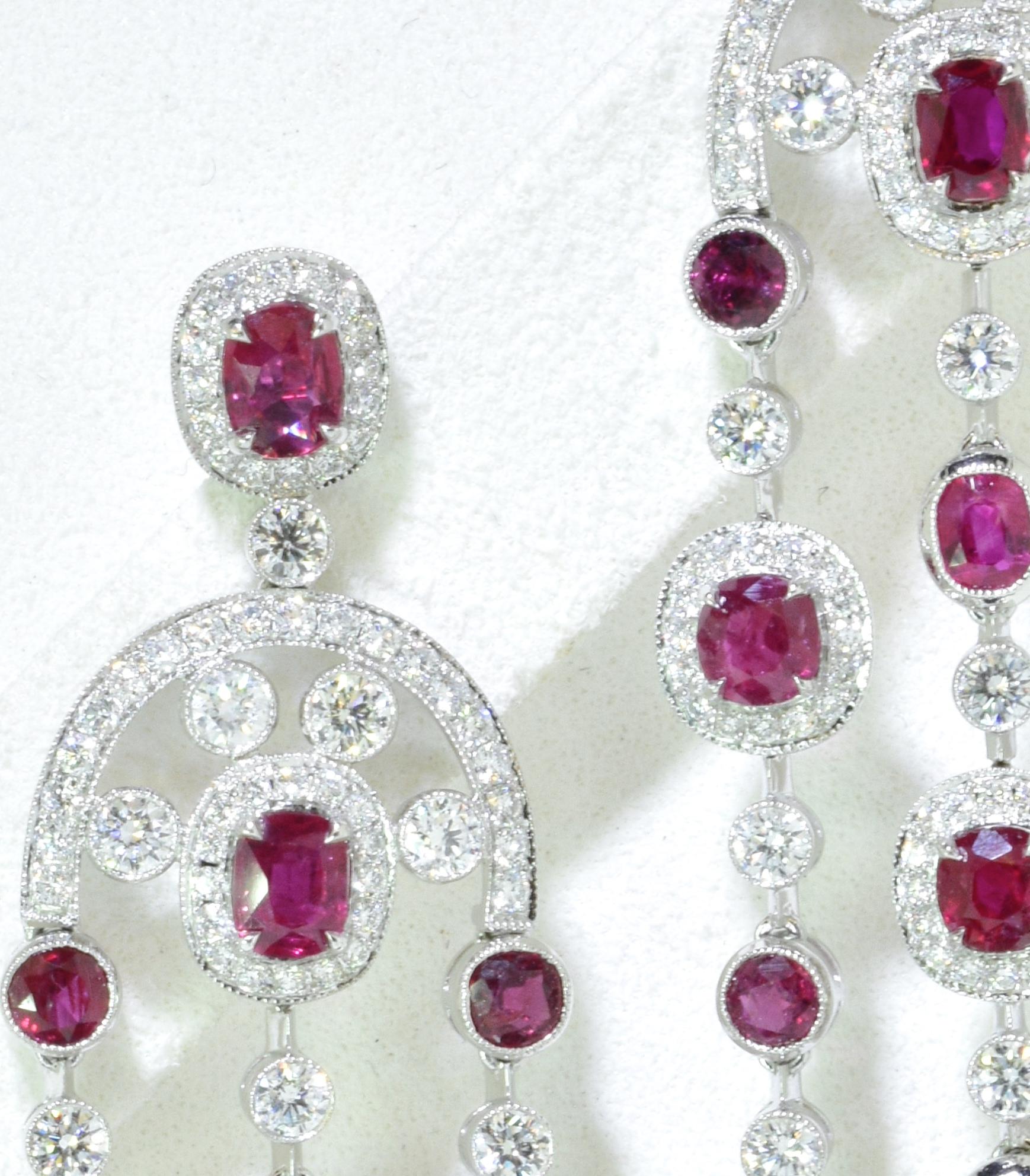 GIA Certified Unheated Ruby and Diamond Chandelier Earrings For Sale 1