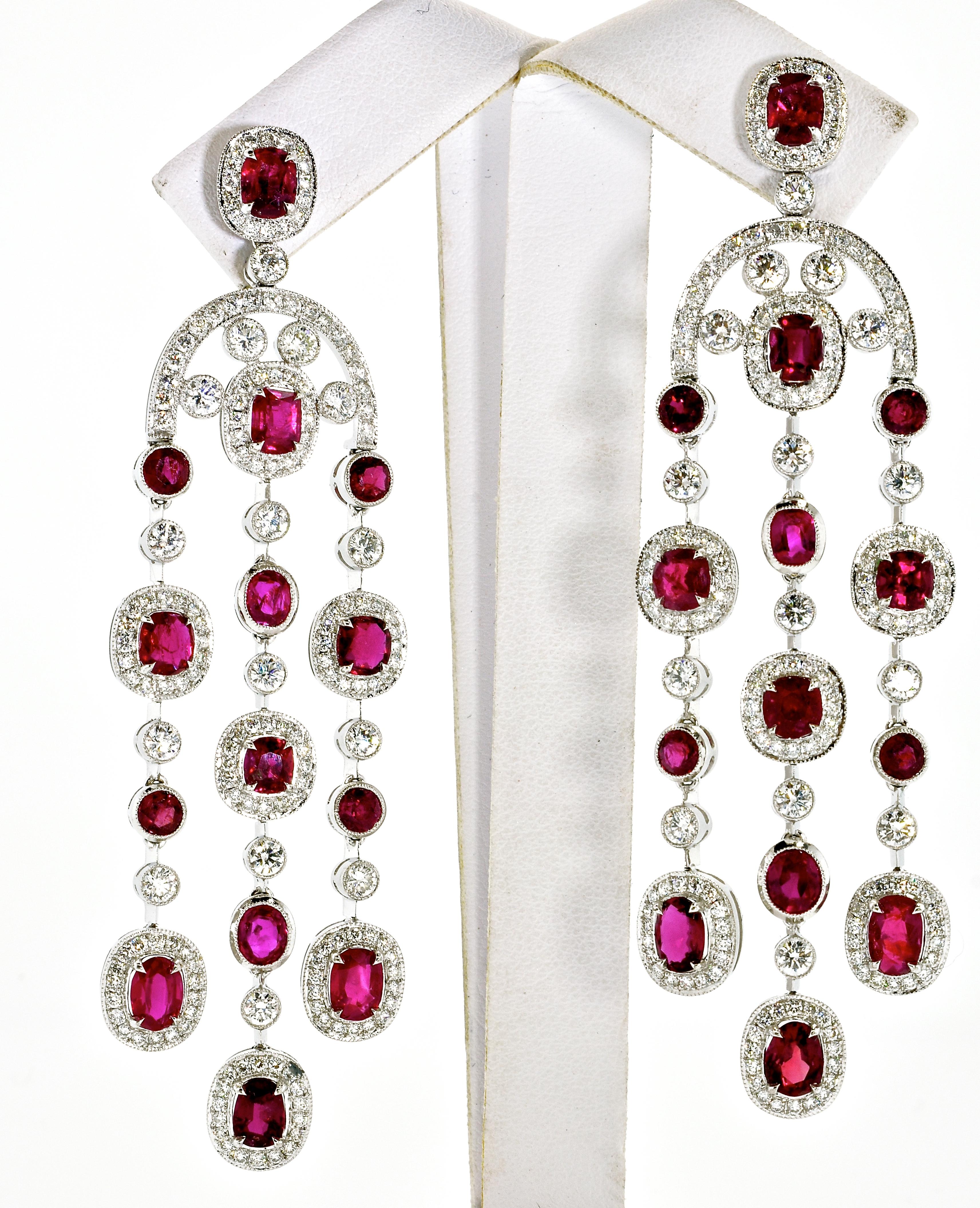 GIA Certified Unheated Ruby and Diamond Chandelier Earrings For Sale 2