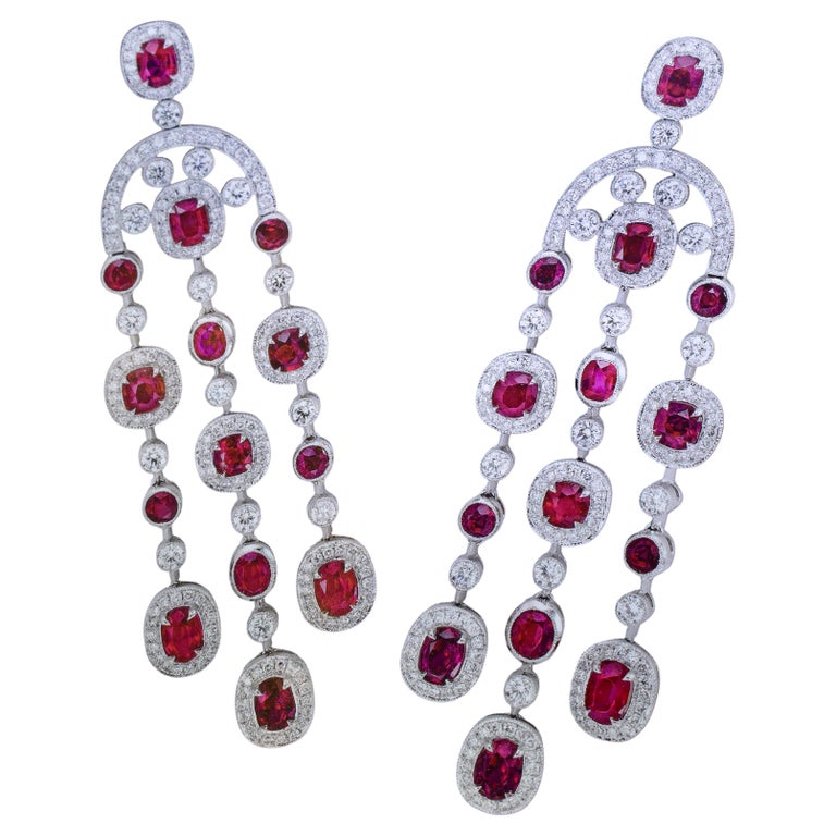 GIA Certified Unheated Ruby and Diamond Chandelier Earrings, Pierre/Famille For Sale