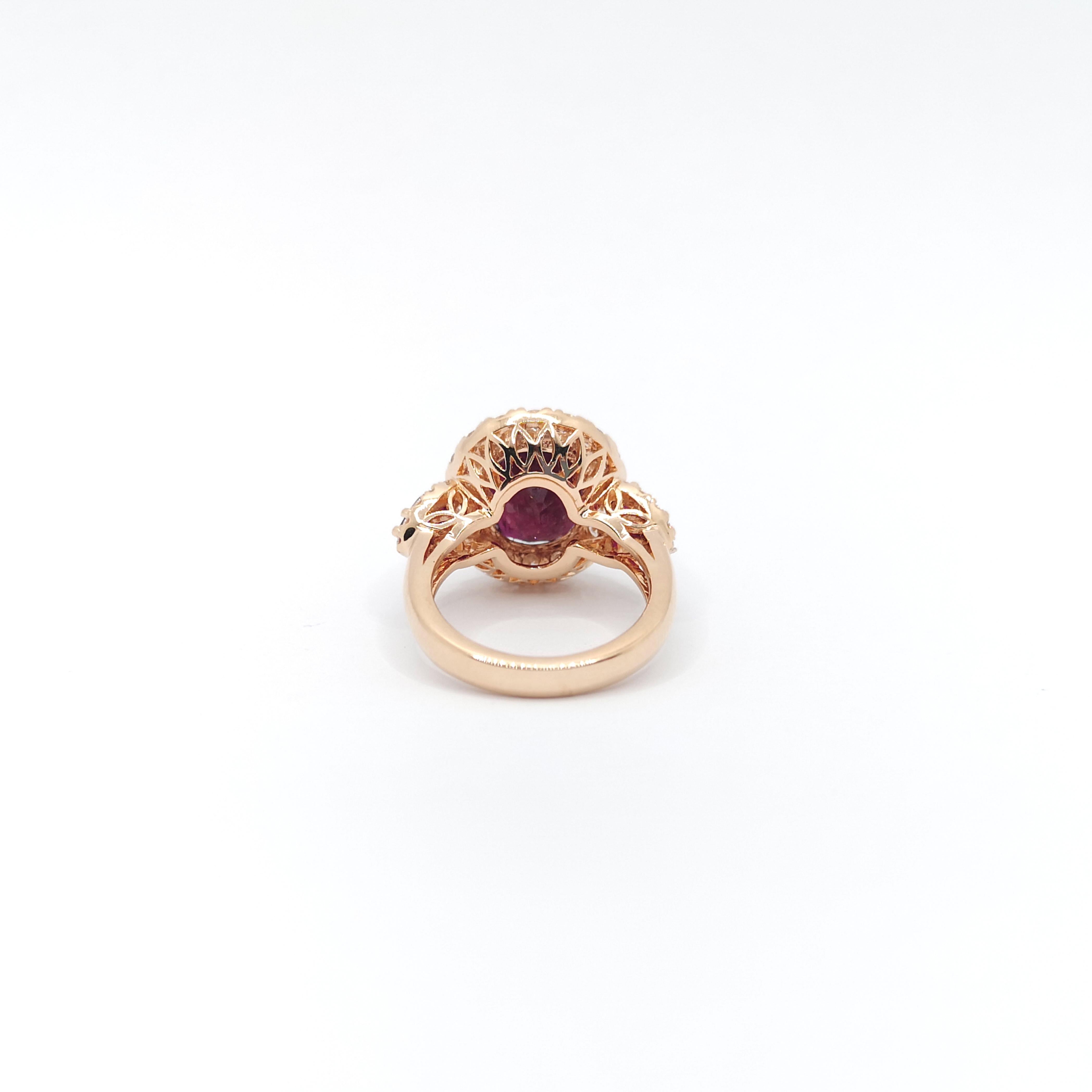 Anello con rubino non riscaldato e diamante certificato GIA con montatura in oro rosa 18 carati in vendita 4
