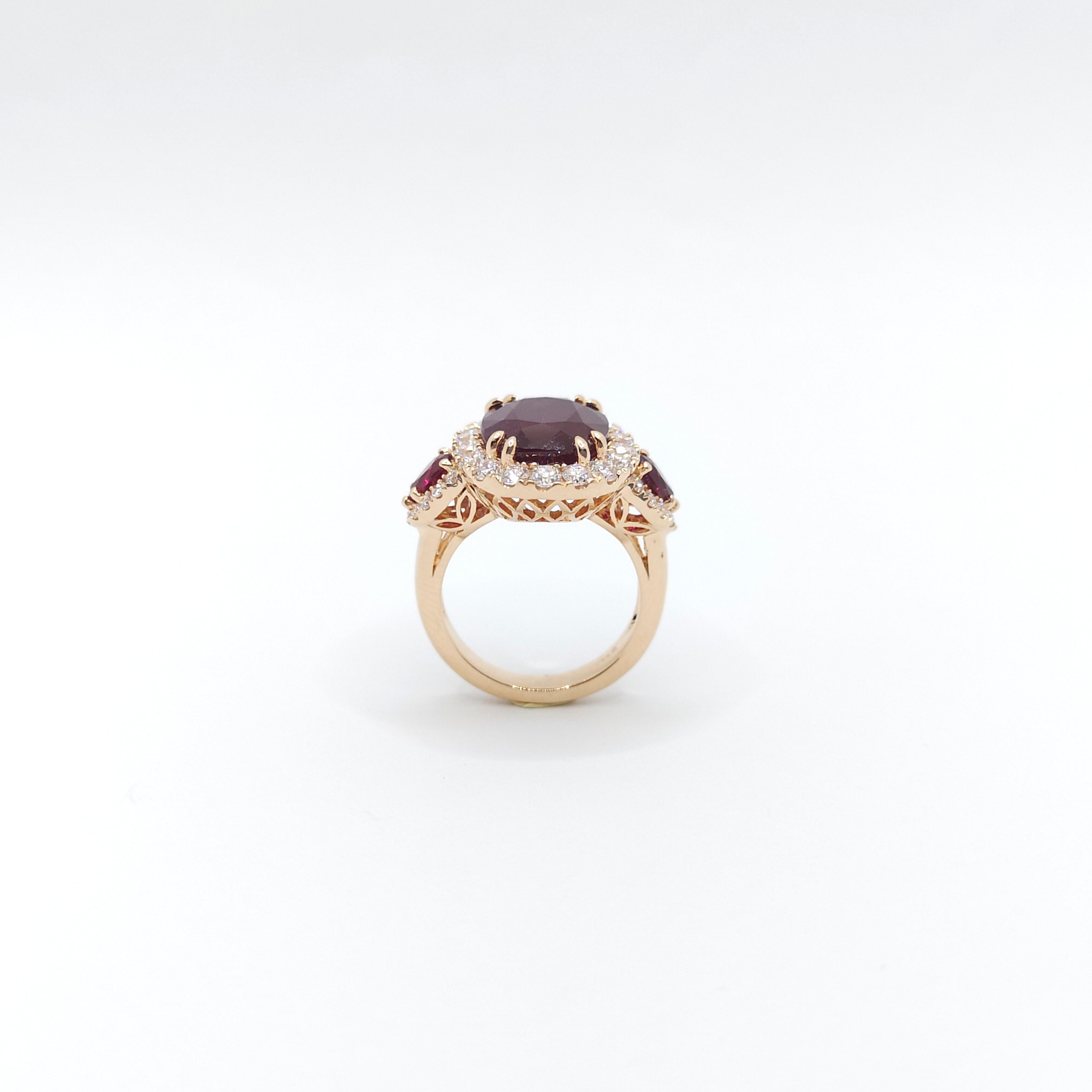 Anello con rubino non riscaldato e diamante certificato GIA con montatura in oro rosa 18 carati in vendita 5