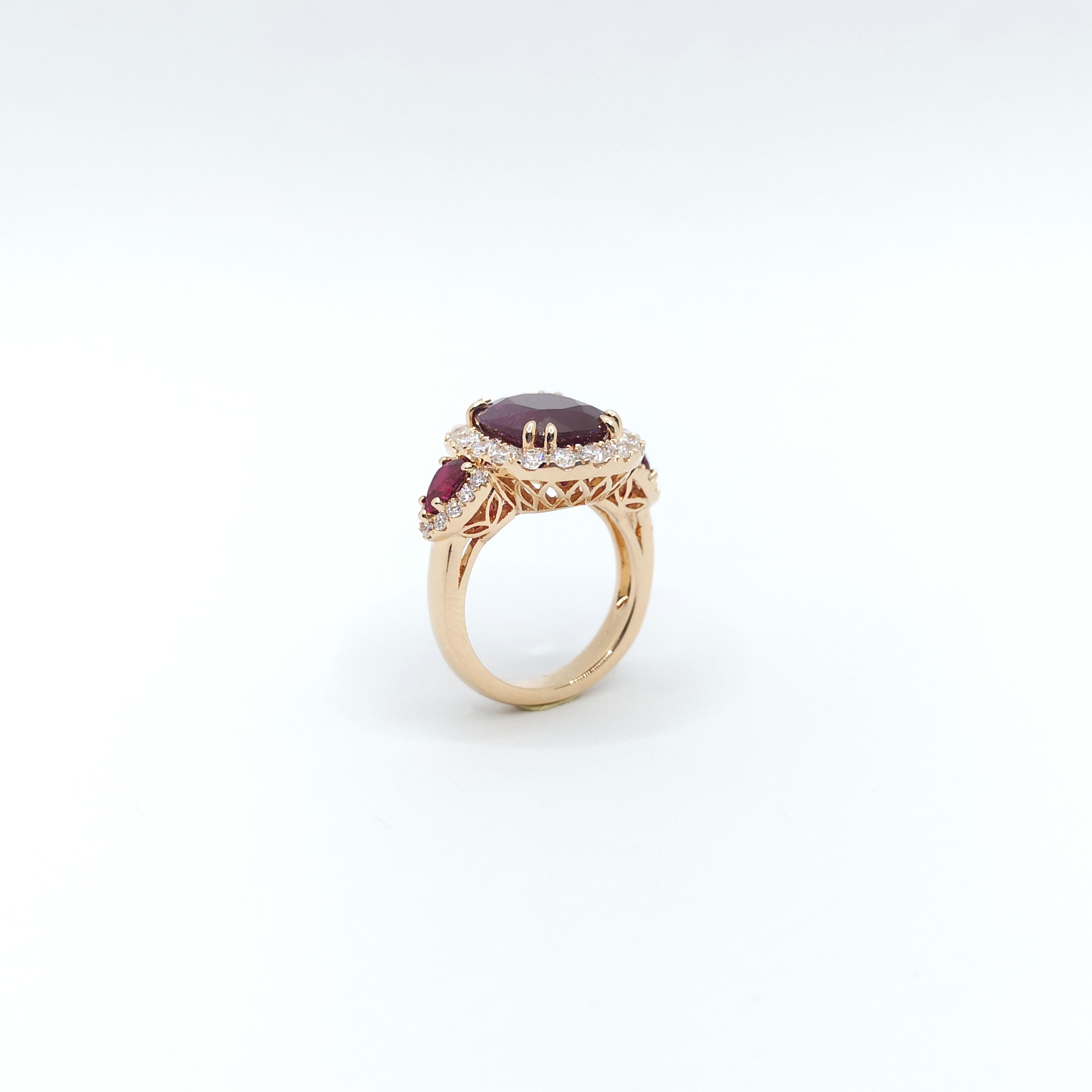 Anello con rubino non riscaldato e diamante certificato GIA con montatura in oro rosa 18 carati in vendita 6