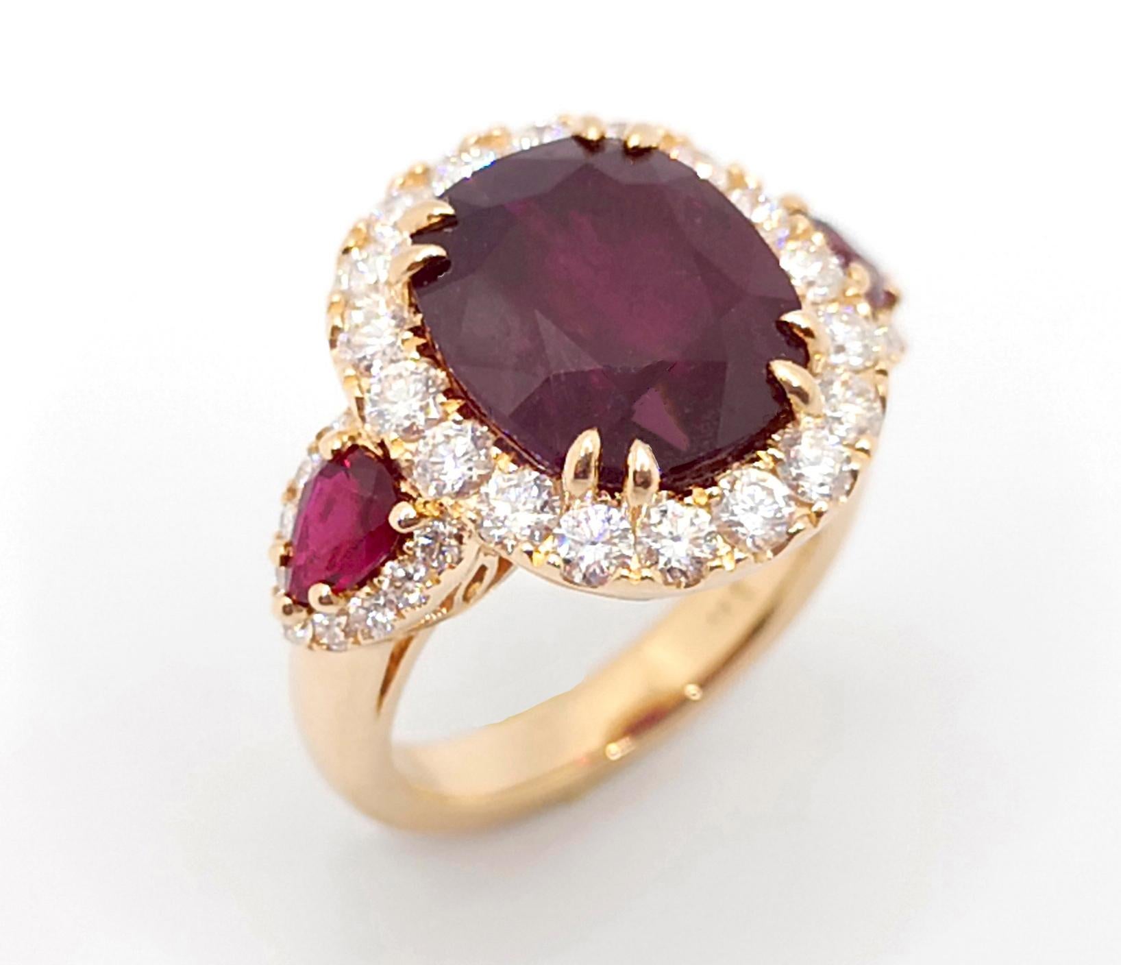 Anello con rubino non riscaldato e diamante certificato GIA con montatura in oro rosa 18 carati in vendita 7
