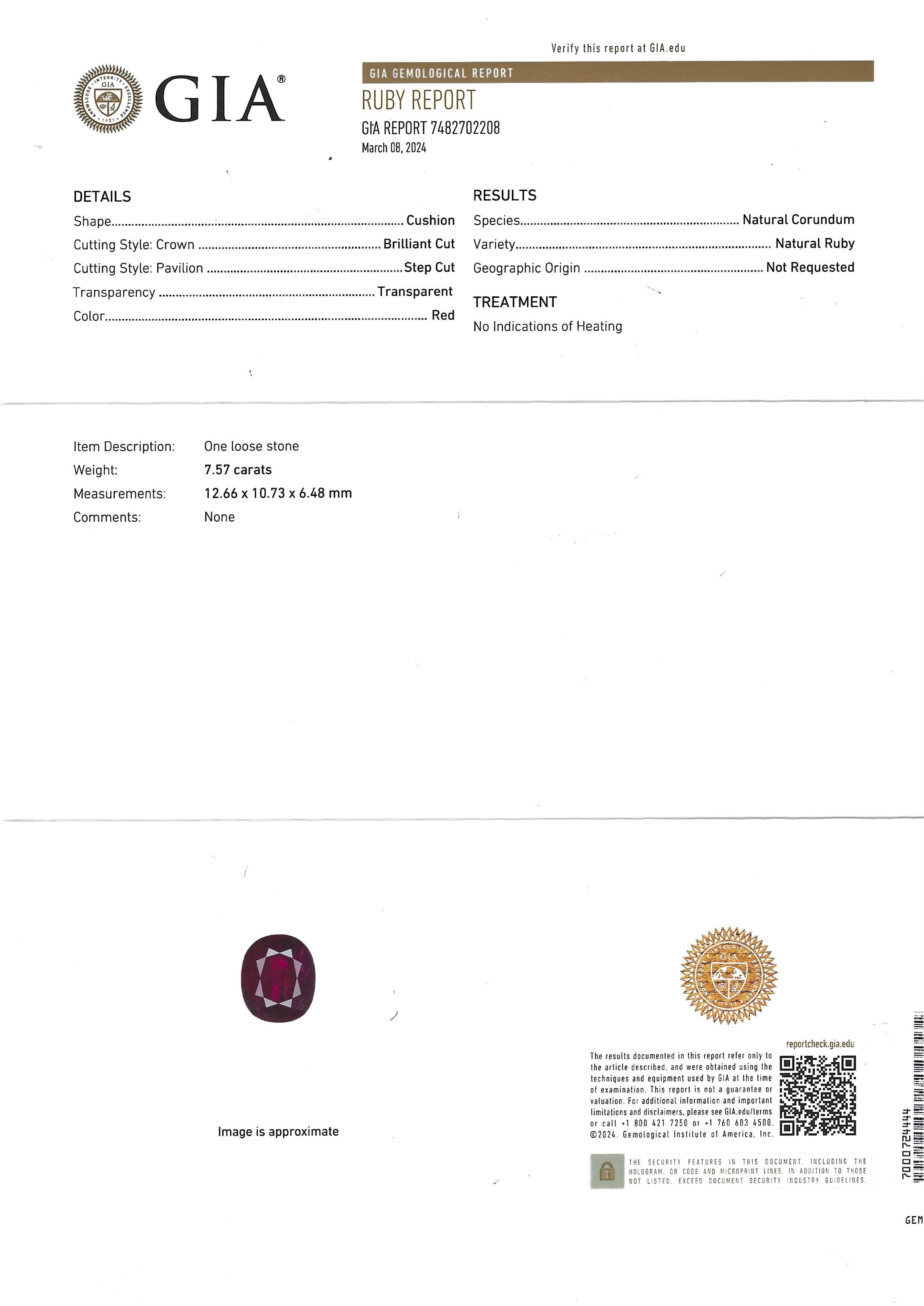 Anello con rubino non riscaldato e diamante certificato GIA con montatura in oro rosa 18 carati in vendita 10
