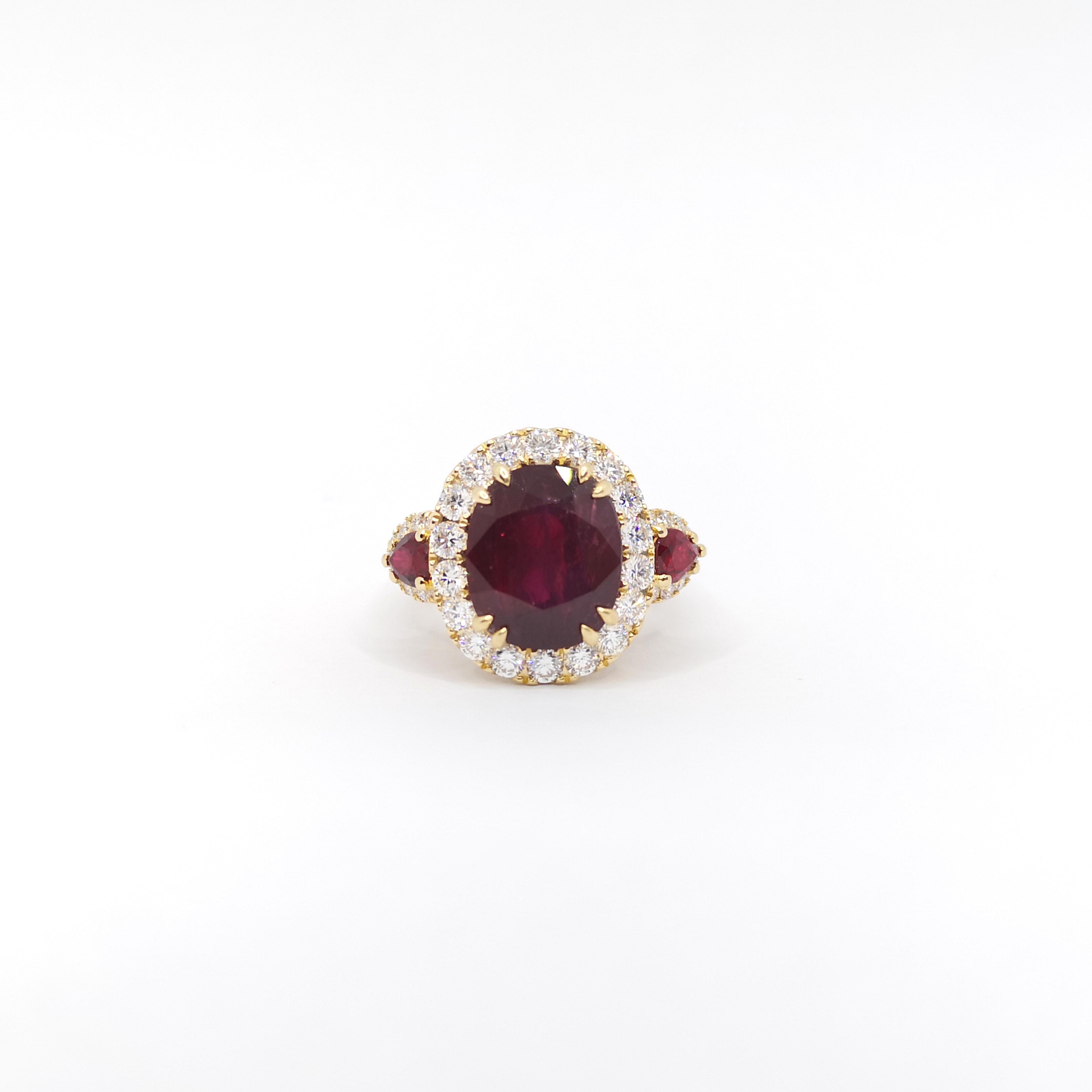 Anello con rubino non riscaldato e diamante certificato GIA con montatura in oro rosa 18 carati in vendita 1