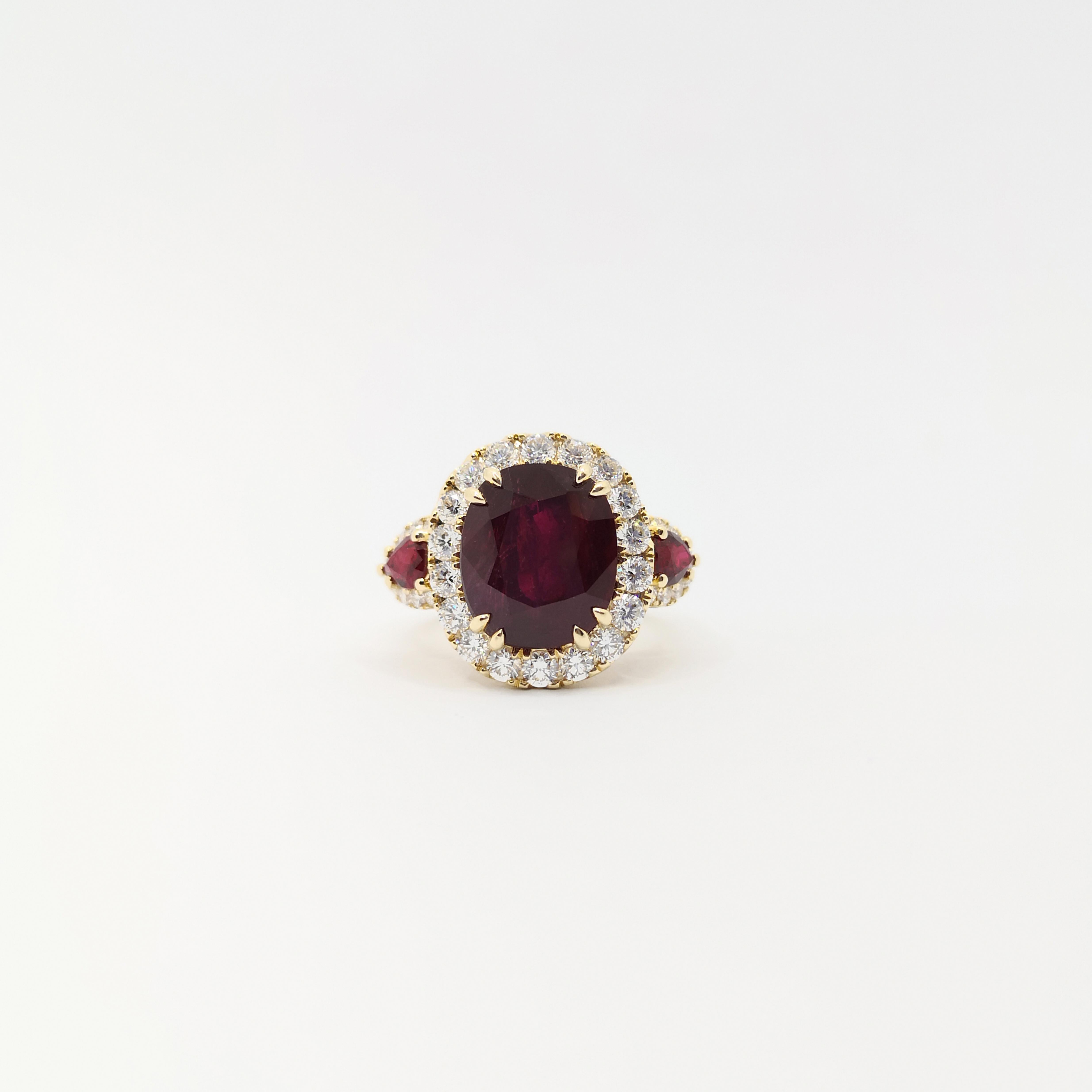 Anello con rubino non riscaldato e diamante certificato GIA con montatura in oro rosa 18 carati in vendita 2